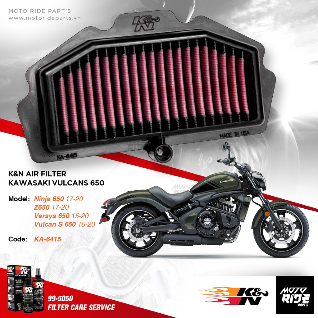 K&amp;N KA-6415 LỌC GIÓ ĐỘ CHO KAWASAKI NINJA 650 / Z650 / VERSYS 650 / VULCANS