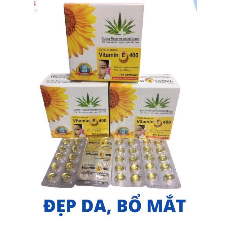 vitamin E 400 đẹp da chóng nhăn chảy xệ lão hoá ( họp 100 viên)