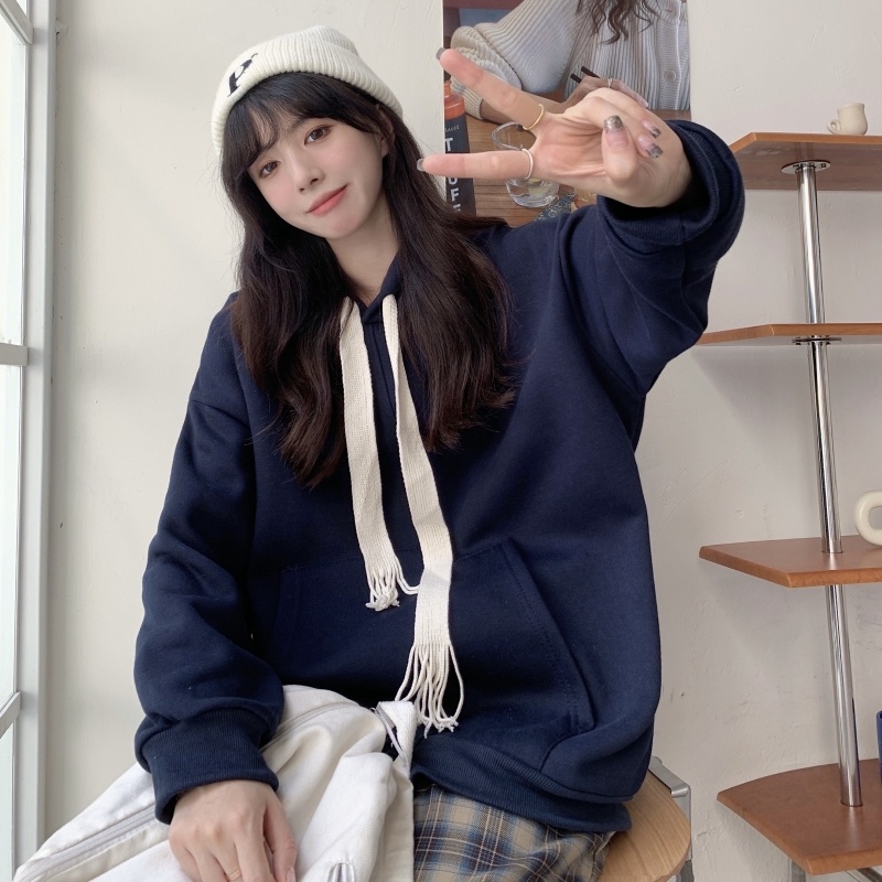 Áo hoodie ZHELIHANGFEI tay dài dáng rộng phong cách đi học dễ phối đồ thời trang