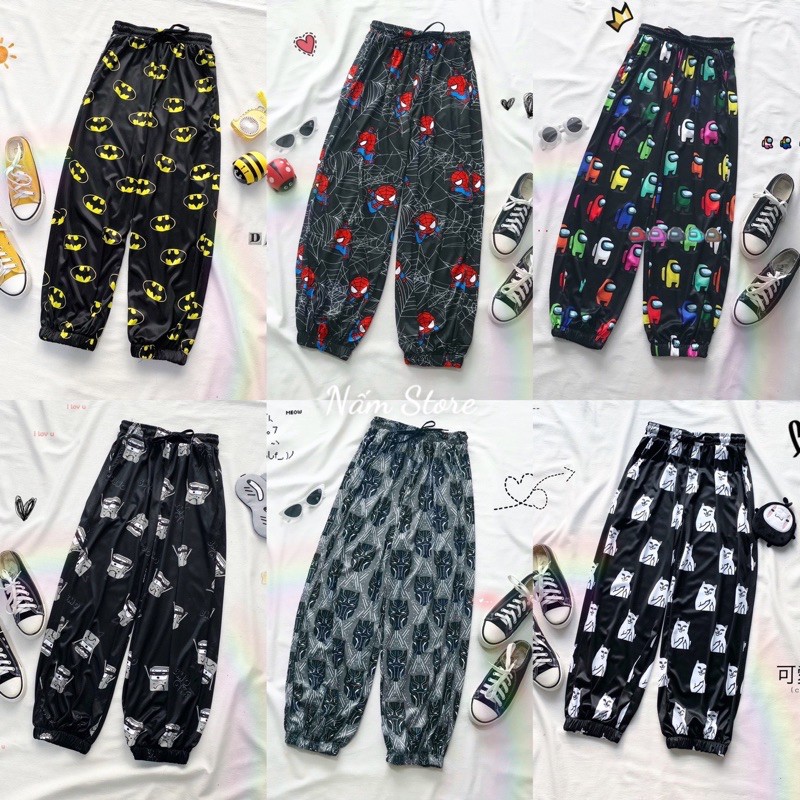 Quần Jogger in hoạ tiết hoạt hình người nhện ống rộng Unisex nam nữ - Quần cartoon ulzzang đủ màu sắc