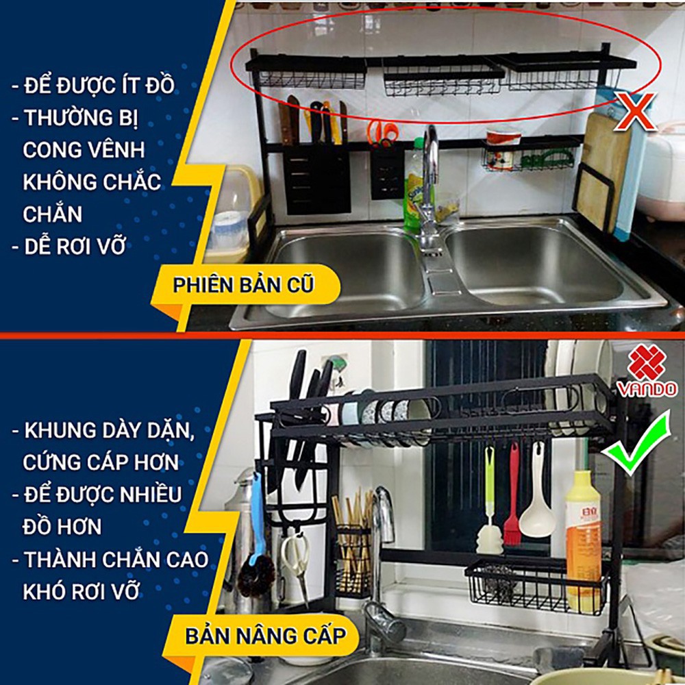 【𝐅𝐫𝐞𝐞𝐬𝐡𝐢𝐩 - 𝐓𝐚̣̆𝐧𝐠 𝐦𝐨́𝐜 】Kệ Để Chén Bát Đa Năng Thông Minh Vando 1 Tầng Và 2 Tầng, Giá Để Chén Bát Đĩa Bồn Rửa Sơn Đen | BigBuy360 - bigbuy360.vn