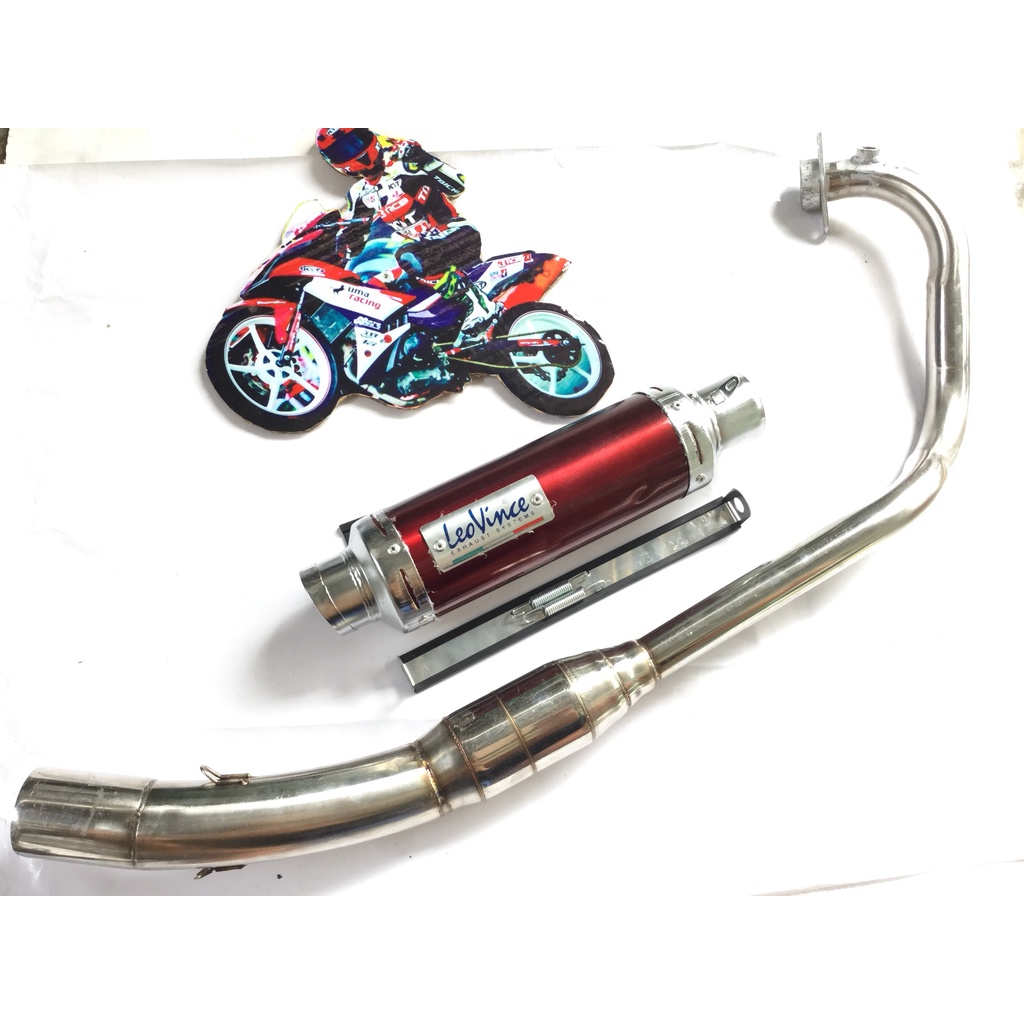 Pô leovince ĐỎ FULL CỔ bầu hơi inox GẮN NHIỀU LOẠI XE exicter, winer, sonic, raider, satria, gsx, fz, tfx, cbr, r15,...