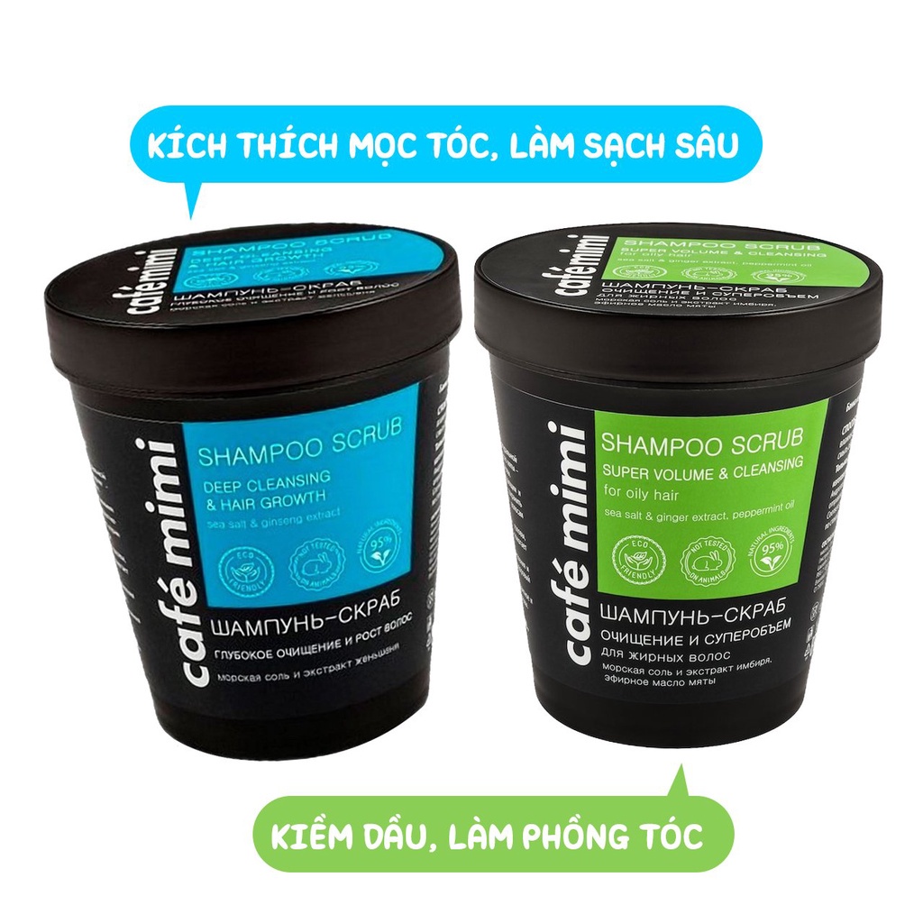 Dầu gội - Tẩy da chết da đầu Cafe Mimi Shampoo Scrub làm sạch sâu cho tóc tơi & bồng bềnh, giảm gàu ngứa, kiềm dầu 330g