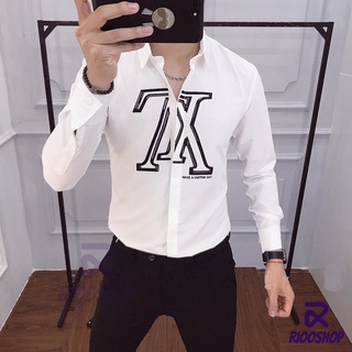 [XẢ KHO] Áo sơ mi nam nữ trắng dài tay cực đẹp phối họa tiết chữ RSM049