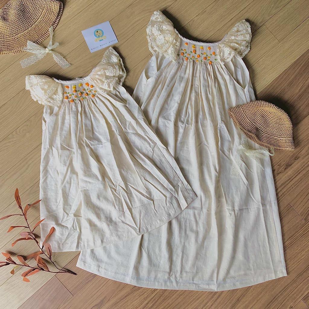 Đầm Smock Cánh Tiên Tay Ren Phong Cách Bánh Bèo Dễ Thương Cho Mẹ