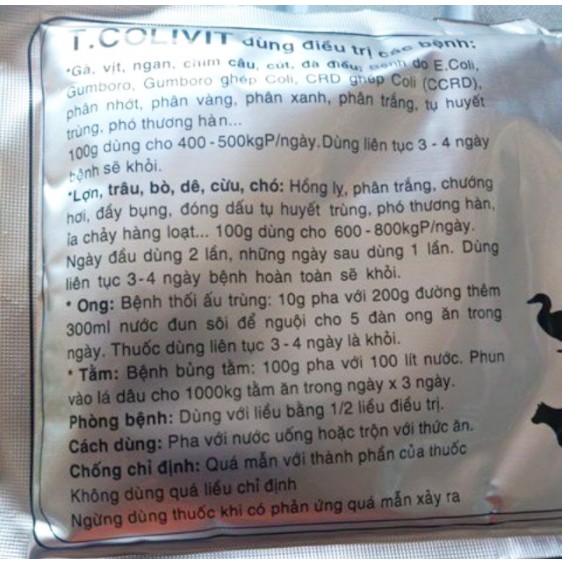 100g T.COLIVIT - đ-ặc tr- ị bệnh do E,coli và các vi khuẩn khác trên gia súc gia cầm Pet-1989