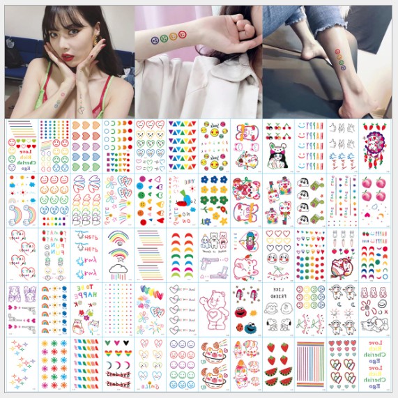 Tờ Nhiều Mẫu Hình Xăm Dán, Hình Xăm Tattoo Emoji Phong Cách Hàn Quốc