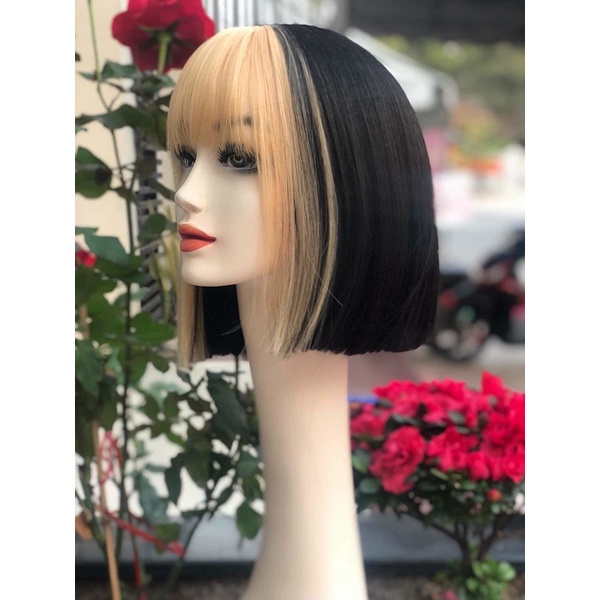 tóc giả nguyên đầu ❤️FREESHIP❤️vic đen phối mái line vàng jennie