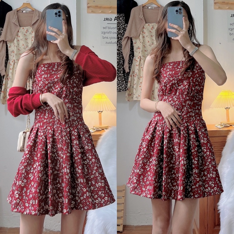 [Ảnh thật/Video] SET VÁY HOA 2 MÓN gam màu kiểu retro gồm váy hoa ngắn và cardigan lửng tone màu cực xinh | BigBuy360 - bigbuy360.vn