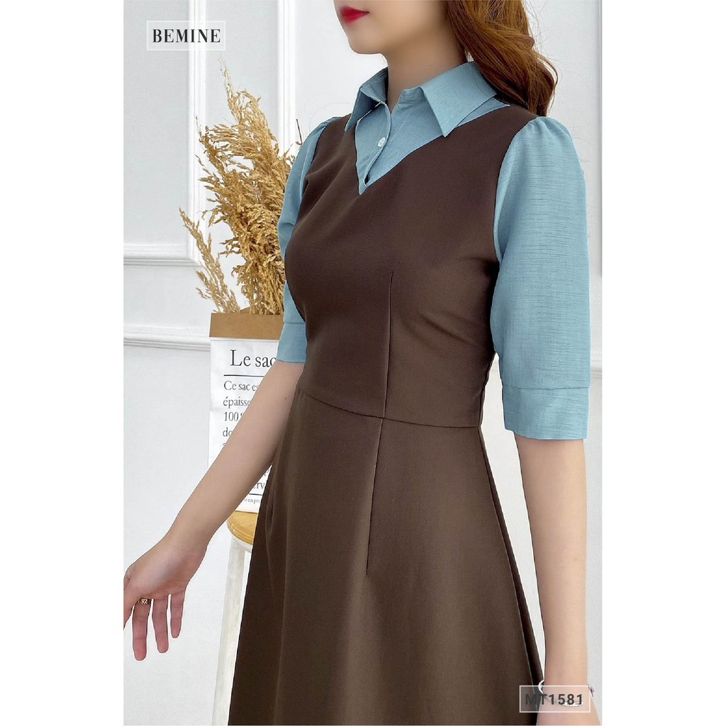 Đầm sơmi phối cổ tay xanh BEMINE MT1581NAU | BigBuy360 - bigbuy360.vn