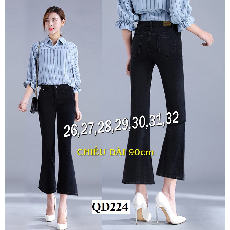 Quần Jean Nữ Lưng Cao 💕FREESHIP💕 Quần jean đen lưng cao 1 nút ống loe QD230 | BigBuy360 - bigbuy360.vn