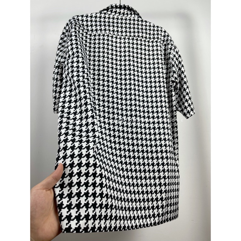 Áo sơ mi cộc tay unisex form rộng họa tiết CARO ziczac cho nam nữ | DUYHI