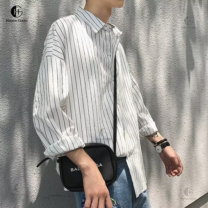 Hatton Gutto Áo Sơ Mi Nam Dài Tay Kẻ Sọc Baju Panjang Kasual