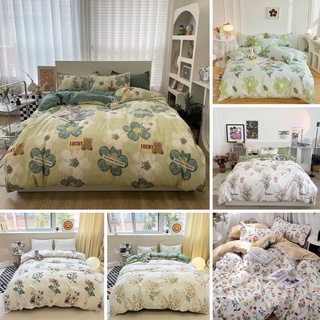 Bộ drap & chăn phao cotton poly mẫu hoa lá xanh mát