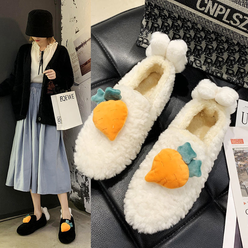 Giày Lười Lót Nhung Lông Cừu Ấm Áp Đế Bệt Thời Trang Mùa Đông Phong Cách Hàn Quốc Dành Cho Nữ