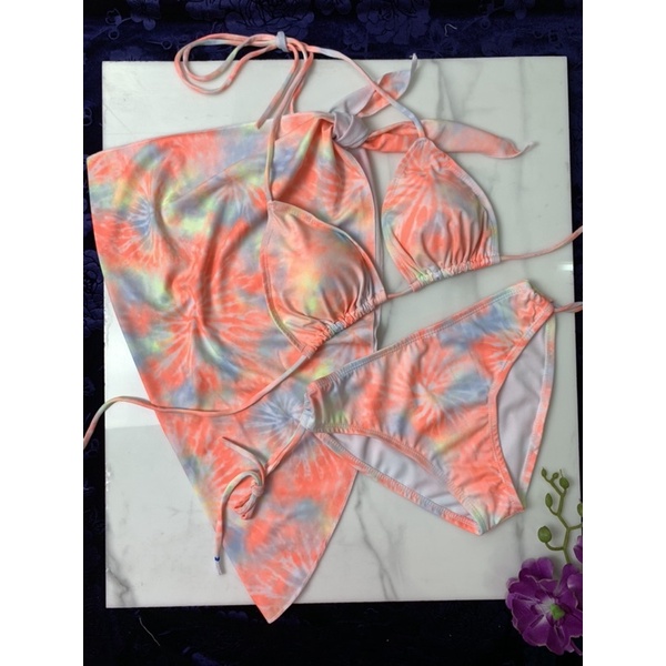 [Ảnh Thật] Set 3 mảnh bikini tam giác basic loang màu hồng sang xịn