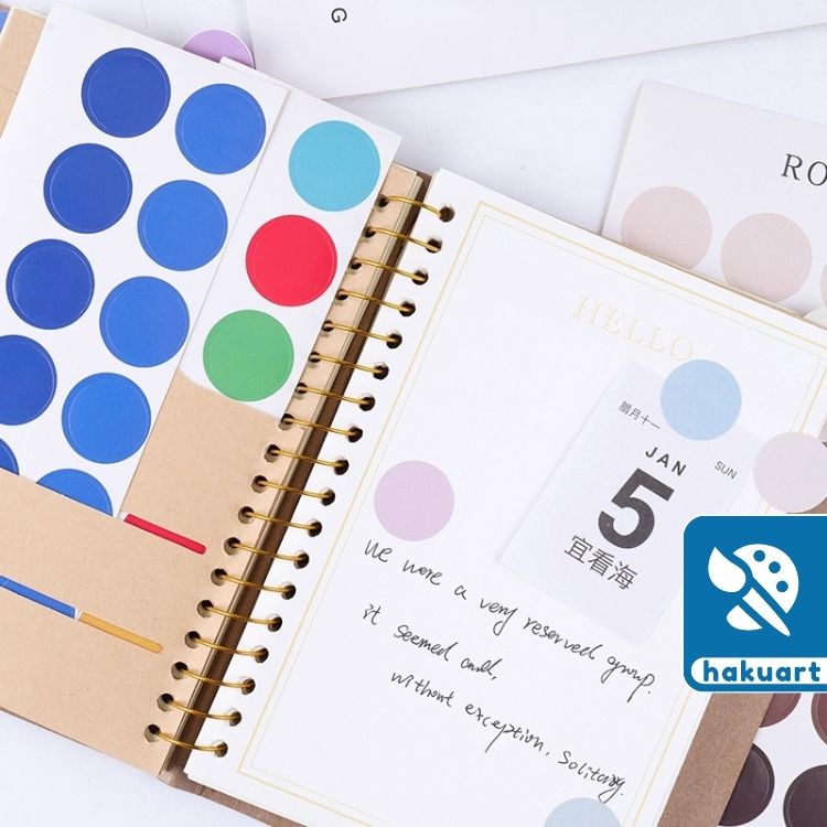 Bộ 48 Tấm Sticker 6 Mẫu Hình Tròn Trang Trí Sổ Journal, Planner - Họa Cụ Hakuart