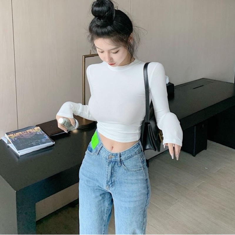 Áo croptop tay dài cổ tròn dáng ôm co giãn chất đẹp Michi, áo thun nữ dáng ôm dài tay cổ tròn co giãn chất đẹp Michi | WebRaoVat - webraovat.net.vn