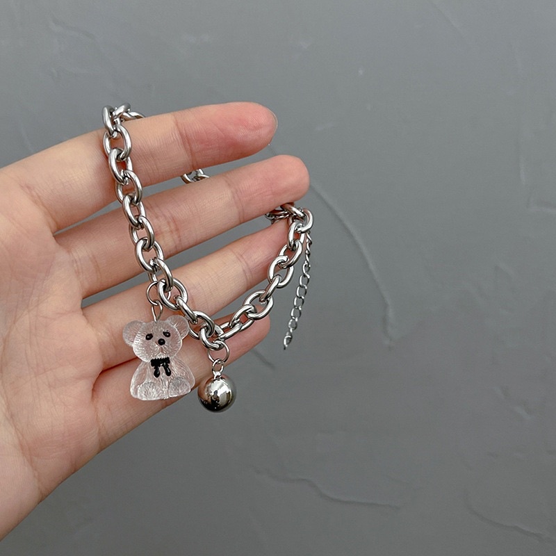 Vòng tay bạch kim hình chú gấu trắng đáng yêu Peachy tặng kèm chuông dễ thương có thể điều chỉnh kích thước