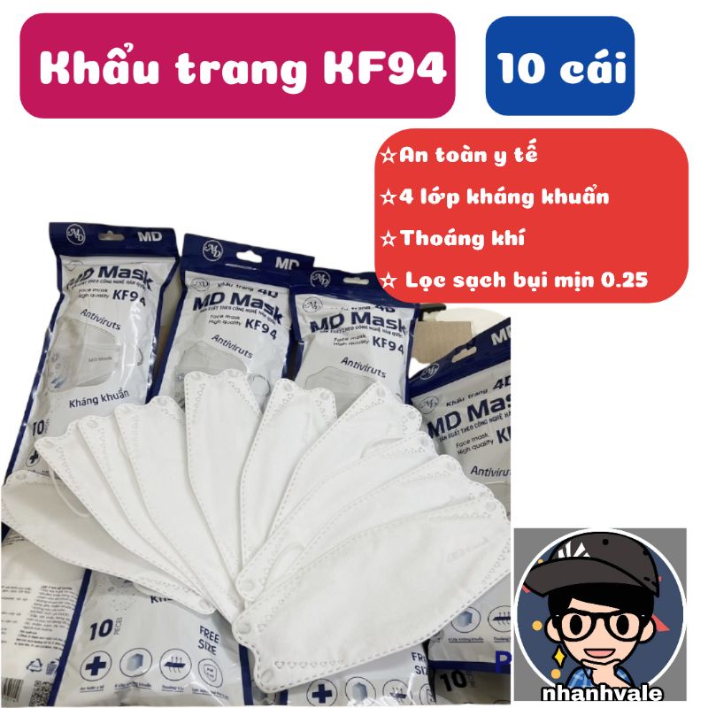 &lt;Túi 10 cái&gt; khẩu trang 4D MD Mask KF94 4 Lớp kháng khuẩn công nghệ Hàn Quốc