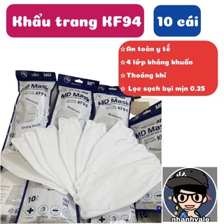 Túi 10 cái khẩu trang 4D MD Mask KF94 4 Lớp kháng khuẩn công nghệ Hàn Quốc