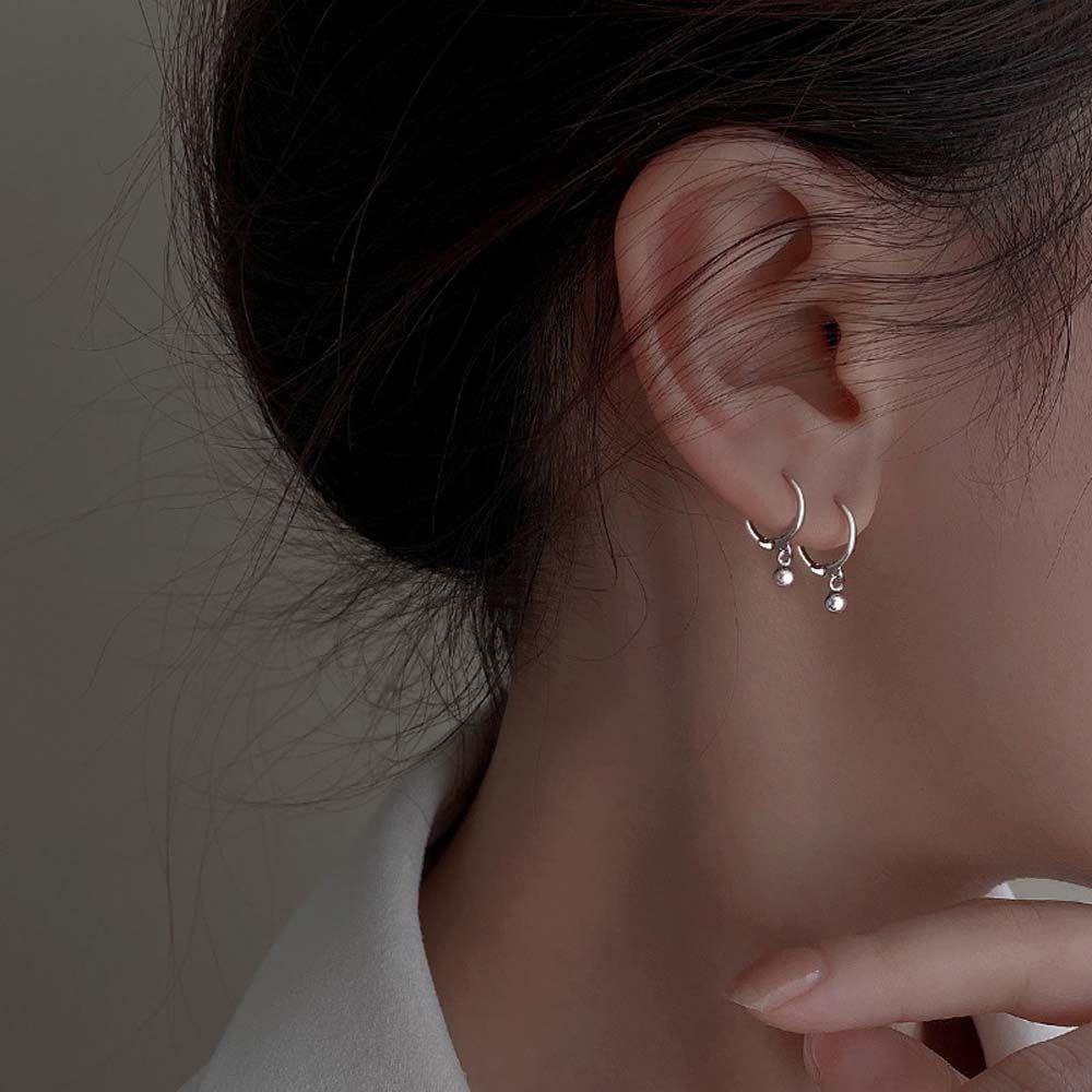Khuyên Tai Vòng Tròn Đính Quả Cầu Kim Loại Phong Cách Vintage Dành Cho Nữ