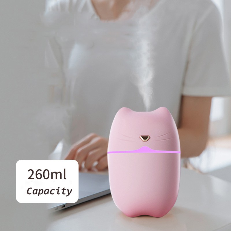 Fnelse USB Air Humidifier Cute Cat Diffuser 260ML