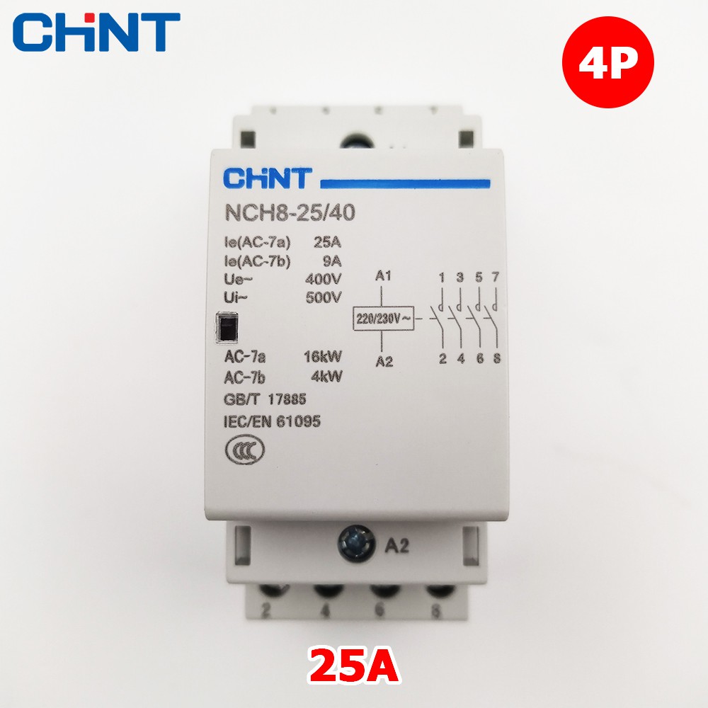 Khởi động từ CHINT 4P 25A 63A 220V dùng cho điện 3 pha 380V 4 pha NCH8-25/40 NCH8-63/40