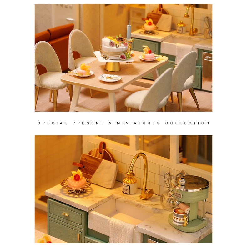 Bộ đồ chơi lắp ráp mô hình nhà búp bê DIY Doll House Miniature-Comfortable life làm quà noel cho bé