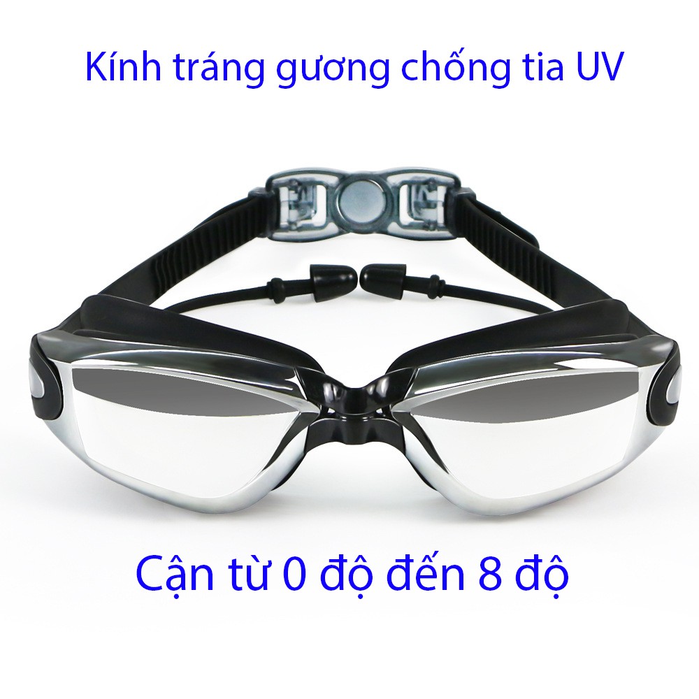 Kính bơi cận tráng gương, chống tia UV từ 0 độ đến 8 độ