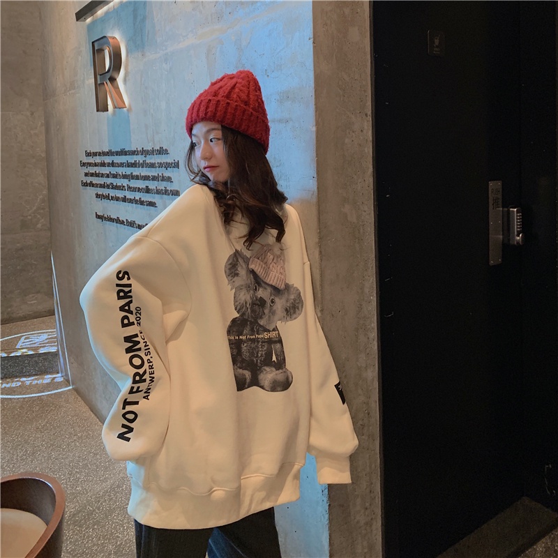 Áo sweater tay dài in họa tiết thời trang retro Hàn Quốc