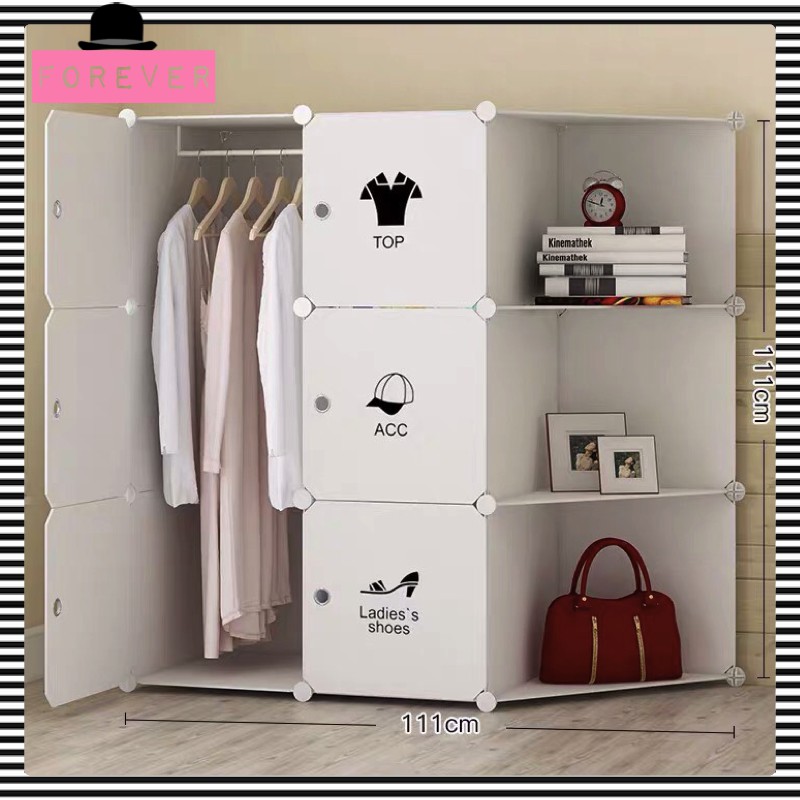 Tủ nhựa ghép giá rẻ để quần áo 9 ô full trắng, decal quần áo,size to sâu 47, 1 treo, 3 xéo -Bảo hành 1 năm 1 đổi 1