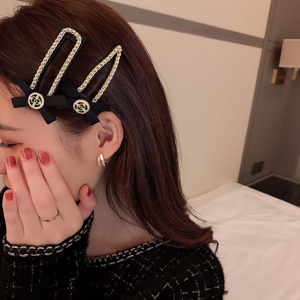 Kẹp tóc BB đính ngọc trai đen đơn giản phong cách Hàn Quốc cho nữ