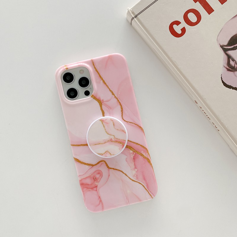 Case For iPhone 12 Pro Max 12 Mini 11 Pro Max XS Max XR X 7 Plus 8 Plus SE 2020 Shockproof Gold Powder Marble Folding Bracket Soft Phone Case Cover