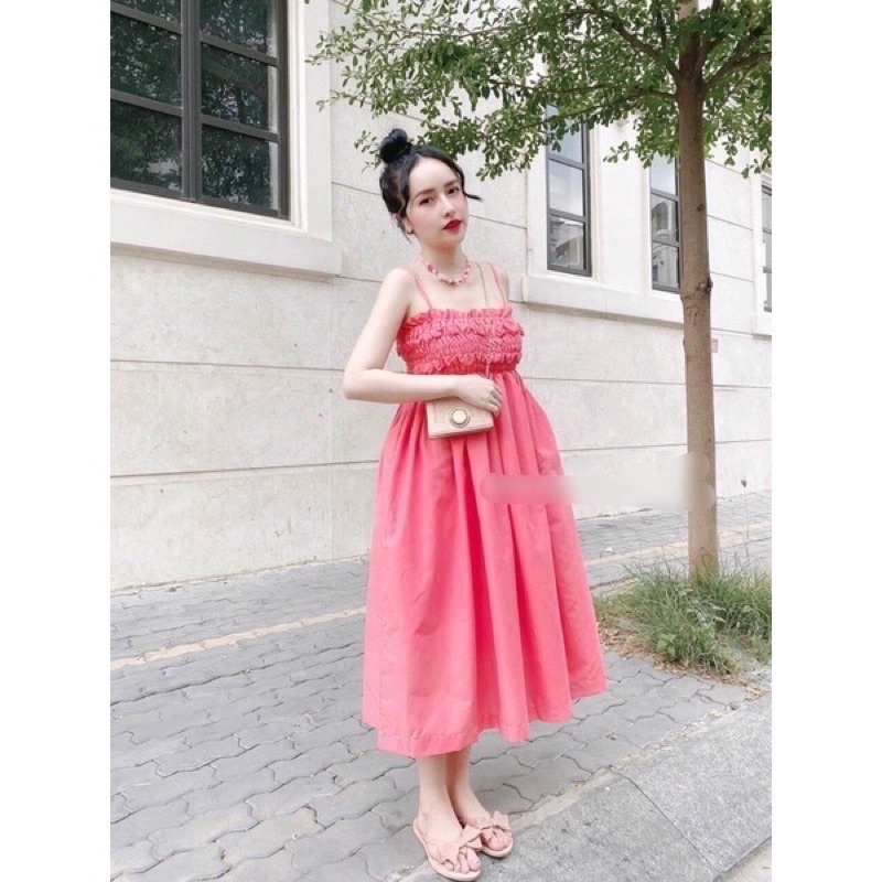Đầm babydoll 2 dây nhún thun ngực dáng dài siêu đẹp.