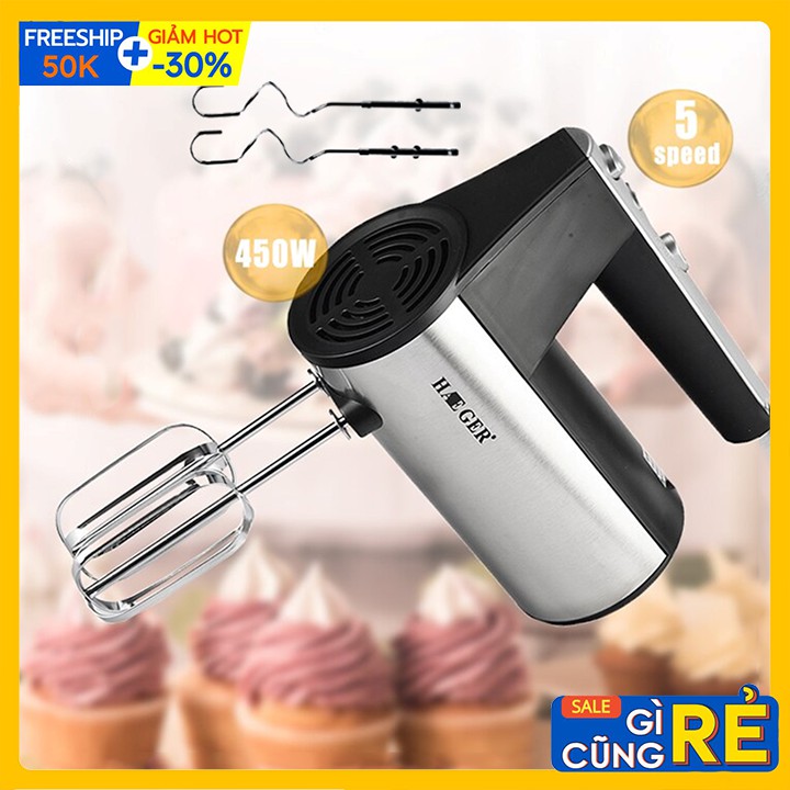 Máy đánh trứng cầm tay HAEGER 5 cấp độ - Tặng kèm que đánh trứng, trộn bột