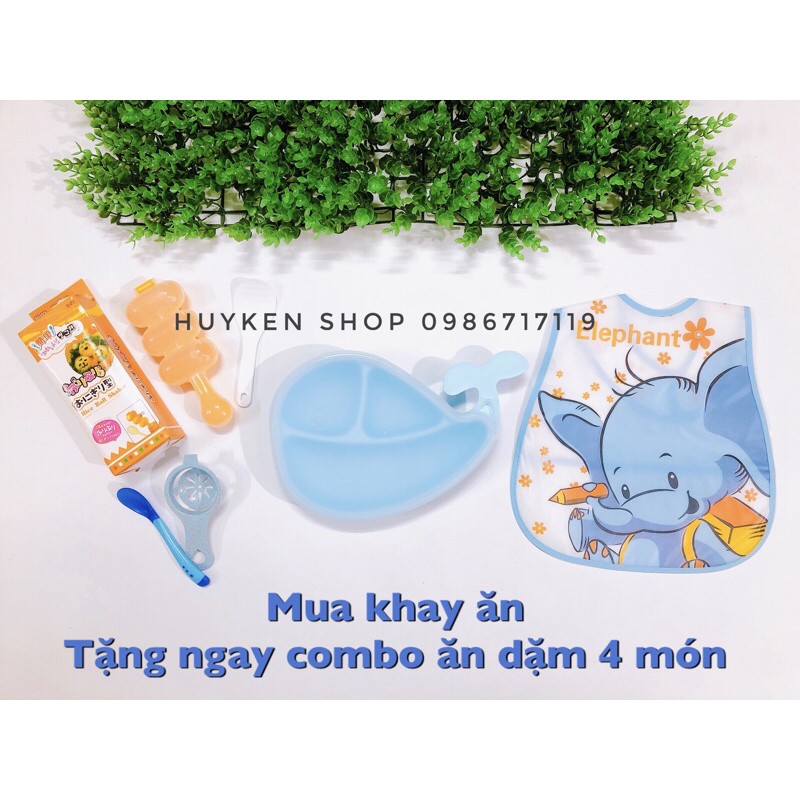 (Mua 1 tặng 4) Khay ăn blw chống trượt có nắp hình thú ngộ nghĩnh