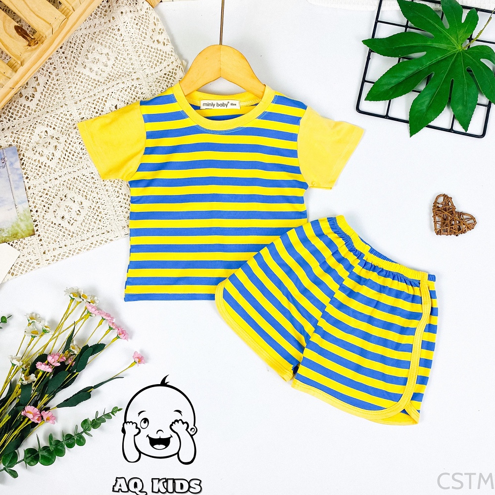 Bộ cộc tay thun lạnh cho bé hàng chính hãng Minlybaby sọc dệt phối tay màu Unibaby mã: CSTM