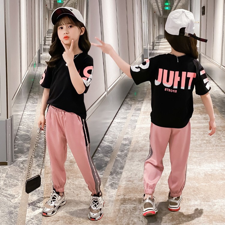 Bộ quần áo hè cho bé gái 14-45kg,bộ quần áo nữ từ 4-14 tuổi &quot;JUHT EO&quot; cá tính, thấm hút mồ hôi tốt, hàng may kỹ