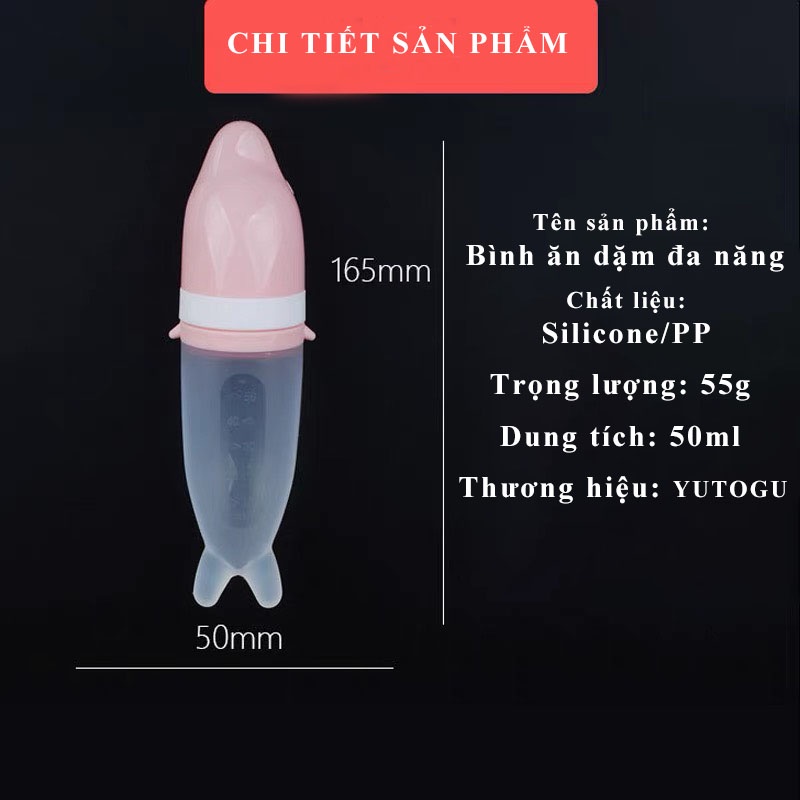 Bình Ăn Dặm, Bình Thìa Cá Heo Đa Năng 2 Trong 1 Silicon Cao Cấp