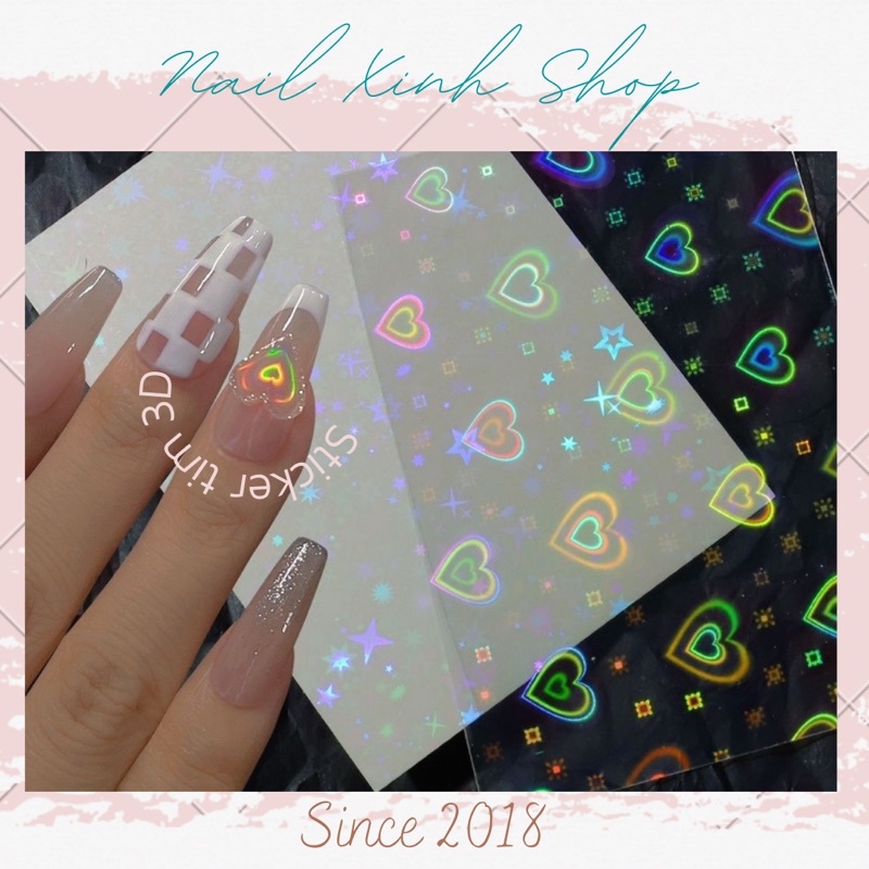 Sticker tim 3D dành cho nail hot trend lấp lánh