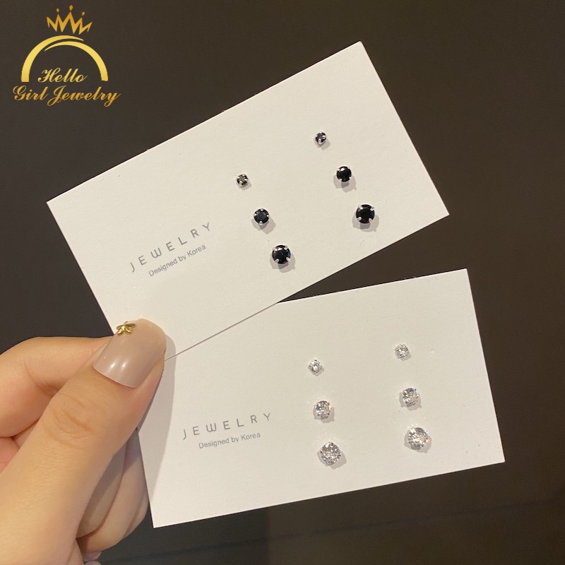 Khuyên tai bạc S925 đính đá zircon nhân tạo nhỏ nhắn đơn giản màu sắc tùy chọn dành cho nam và nữ