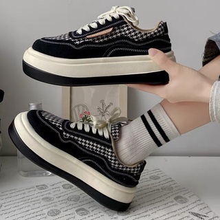 Giày Thể Thao Nữ Đế Độn Hoạ Tiết Houndstooth Đế Bánh Mì Tăng Chiều Cao HotTrend - CAMSTORE