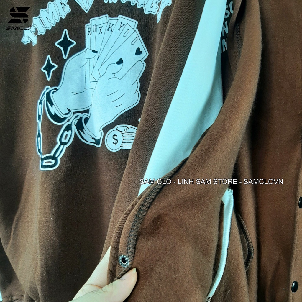 Áo khoác NỈ CỔ TRỤ nam nữ SAM CLO freesize form rộng Unisex mặc nhóm, cặp - coupe in lá bài KIM CƯƠNG chữ TIME MONEY