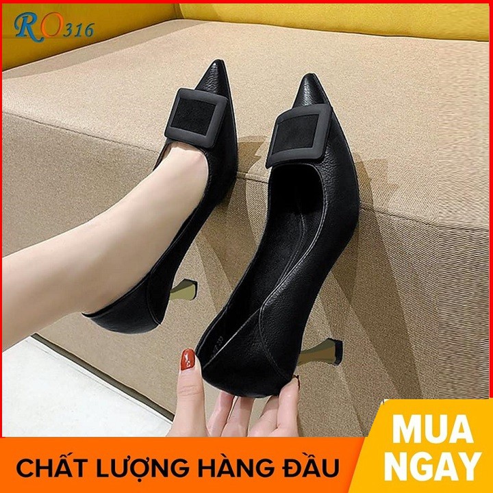 Giày cao gót nữ đẹp bít mũi 7 phân hàng hiệu rosata màu đen ro316