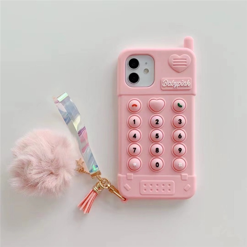 Ốp Điện Thoại Silicon Gắn Quả Bông 3D Cho iPhone 13 12 11 Pro XS MAX X XR 7 8 6 6S Plus