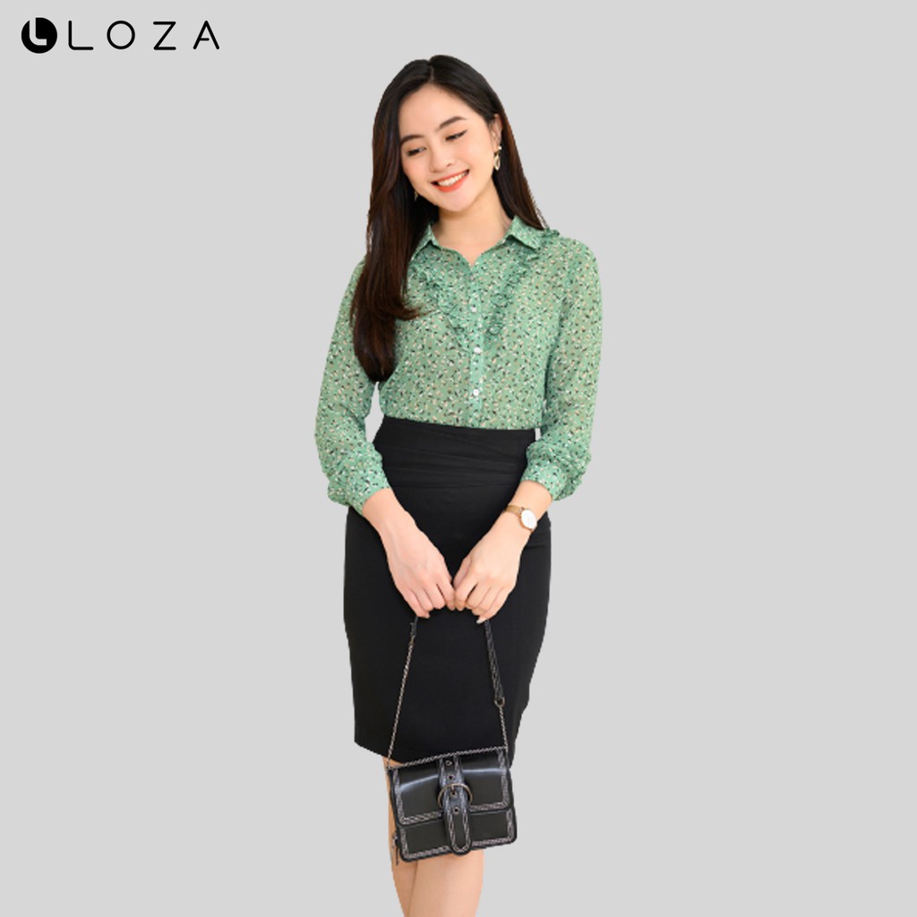 [Mã FASHIONMALLT4 giảm 15% đơn 150k] Áo sơ mi nữ LOZA hoa nhí tay dài-LOZA LS01101