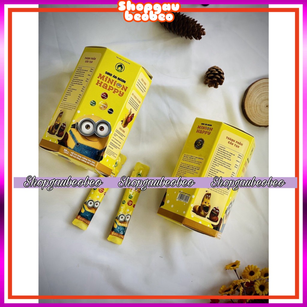 Siro ăn ngon MINION HAPPY bổ sung DHA, Hộp 30 gói tiện lợi, bé ăn ngon,tăng cân, chống táo bón, giảm 30k khi mua 2hộp