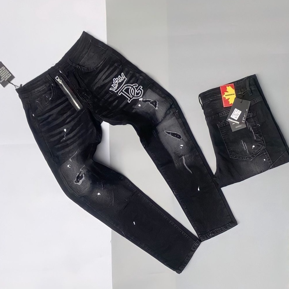 Quần jean nam đen đẹp rách gối thêu DG chất bò vải dày cao cấp chuẩn shop giá rẻ DV-FASHION