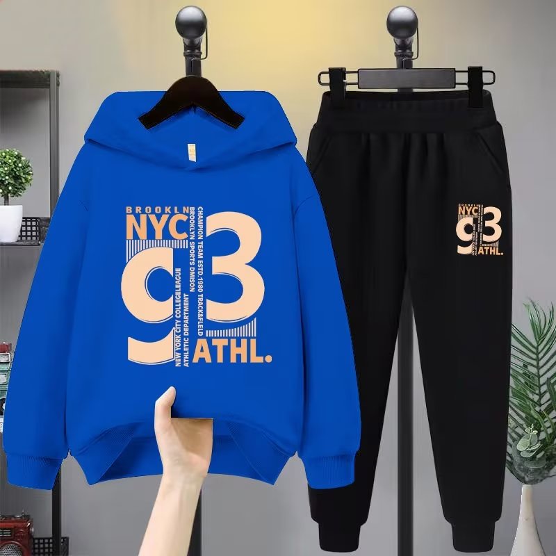 Set trang phục BXPB áo hoodie + quần dài dáng rộng thoải mái in chữ nghệ thuật thời trang cho bé trai